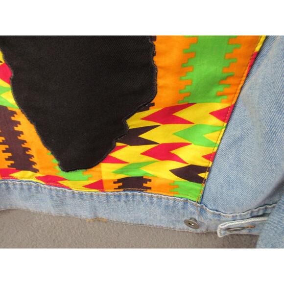 D'Iyanu Women's Small African Traditional Print Distressed Denim Jacket - Picture 13 of 15